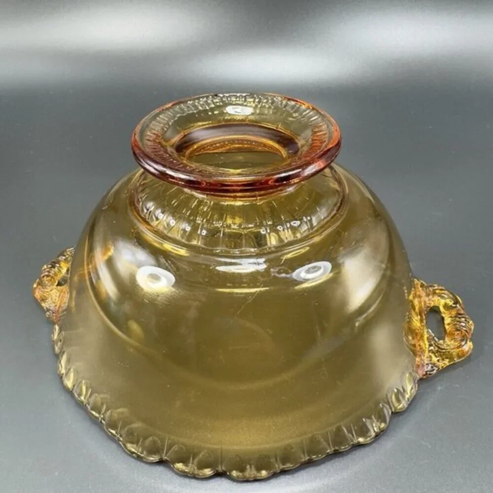 Vintage Gadroon Edges Amber Glass Footed Dish Bowl Container With Handles VTG‎
